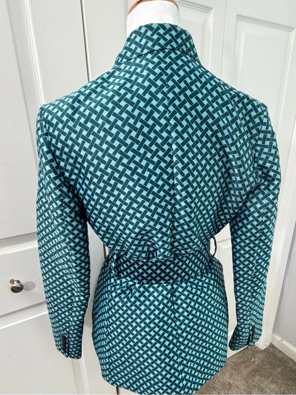 J. Argent Womens Size 8 Teal Geometric Belted Blazer Jacket tailored fit modern